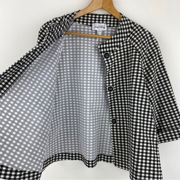 Joseph Ribkoff Checkered 3-Button Cropped Sleeve Jacket Top - Picture 3 of 6